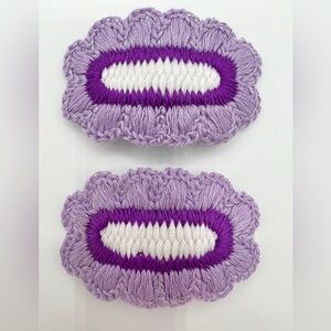 Crochet Set of Snap Clip Barrettes New Scallop Edge Purple